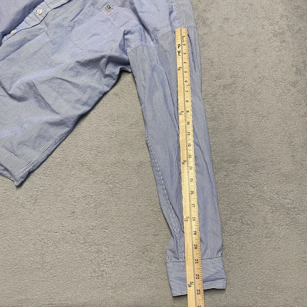 Polo Jeans Ralph Lauren Shirt Mens Large Blue‎ Striped Button Up Flag Logo Y2K